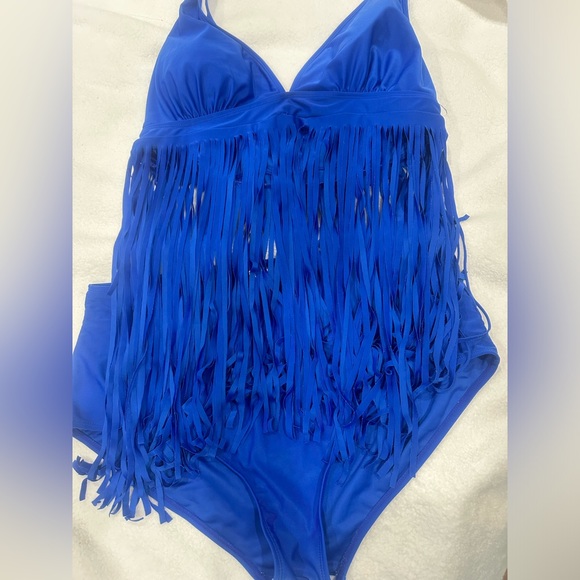 Plus size blue bikini tassel fringe set 2 pieces size 2X festival boho - Picture 6 of 6